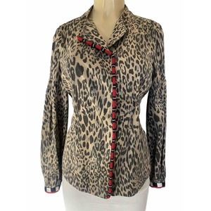 Bazar Deluxe Lightweight Jacket Animal Print Slip Pockets Beaded Trim Br…